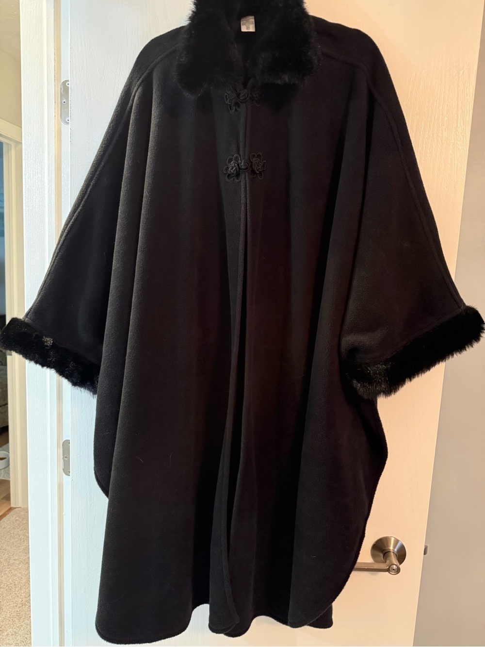 Worthington Black Faux Fur-Trim Cape Sweater